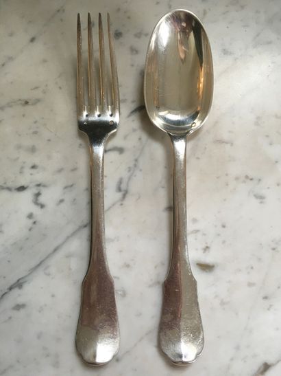  silver flatware including : - twelve moka spoons - twelve table spoons - twelve...