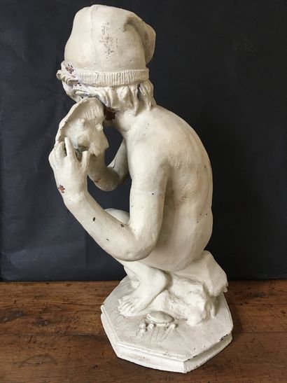 null After Jean-Baptiste CARPEAUX (1827-1875) Young fisherman with a shell Cream...