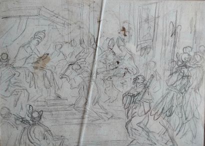 null ECOLE ROMAINE du XVIIème siècle Recto : la mort de Saint Joseph Verso : Scène...