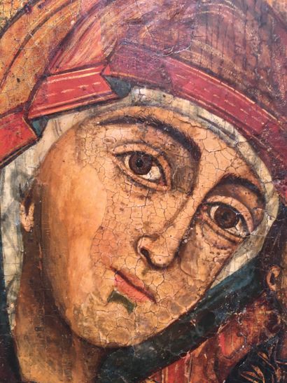 null ICONE sur panneau "Vierge de Vladimir" XIXe siècle 31,5 x 25 cm (restaurati...