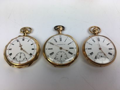 null FOUR yellow gold GOSPET WATCHES and ONE NECKWATCH. With their gold chains and...