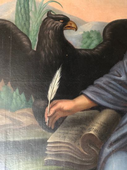 null ECOLE FRANCAISE du XIXème siècle Saint Jean et son aigle Importante toile Cadre...