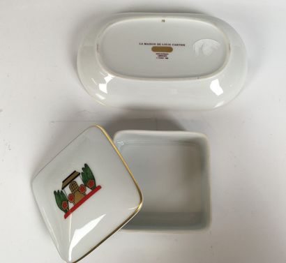 null CARTIER Covered box and oval ashtray in Limoges porcelain, "la Maison de Louis...