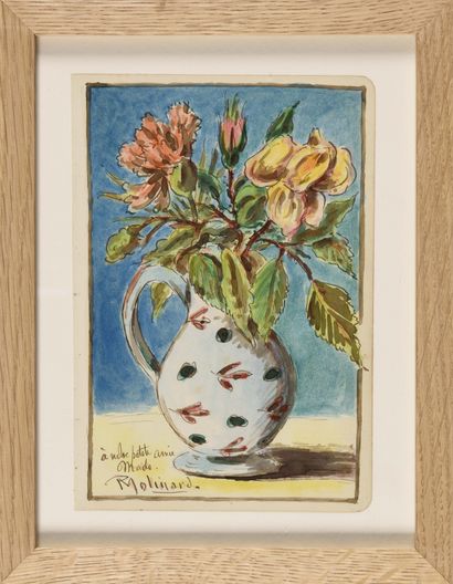P. MOLINARD (XIXe-XXe) Vase de fleurs Aquarelle...