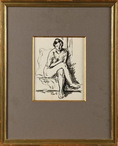 null HENRI MANGUIN (1874-1949) Jeanne au coussin Encre de Chine sur papier 19 x 16...