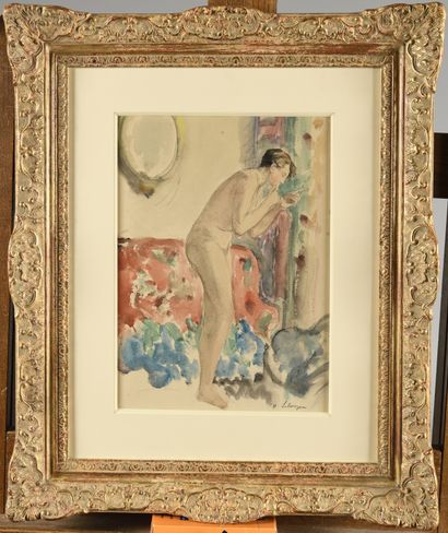 null HENRI LEBASQUE (1865-1937) Nude at his Toilet Watercolour Signed lower right...