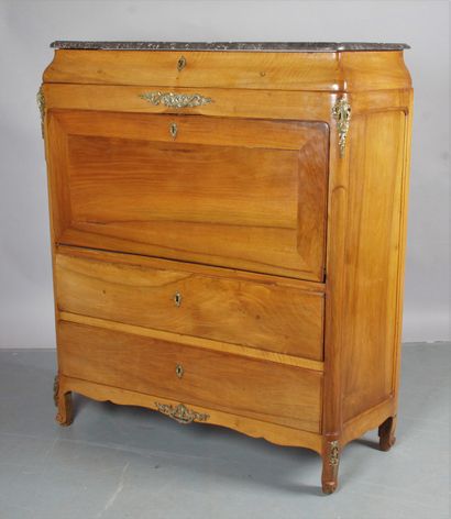 null LARGE DOUCINE SECRETARY, in natural wood with scroll moulding. It opens with...