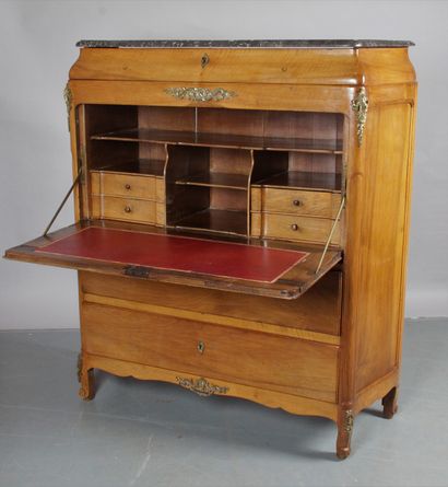 null LARGE DOUCINE SECRETARY, in natural wood with scroll moulding. It opens with...