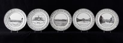 null CREIL AND MONTEREAU, Suite of five earthenware plates with printed decoration...