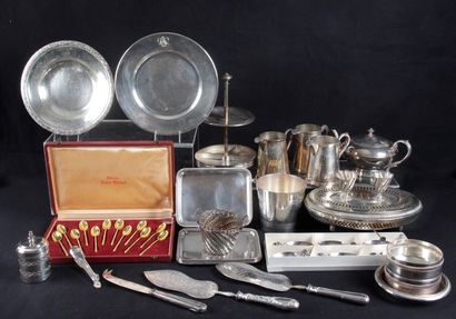 null LOT OF SILVER METAL: Including, dishes under dish warmer, milk jugs, butter...