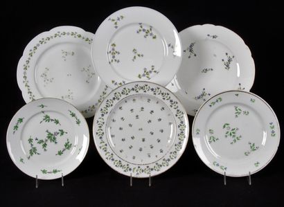 null 
PARIS,

Set of six plates with barbel decorations.

One with a mark on the...