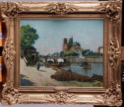 null Léon BALLIN (XIX-XX) « Paris les quais et le chevet de Notre-Dame » Huile sur...