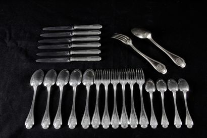 null Silver set, with 950 thousandths, including five spoons and 6 forks with entremets,...