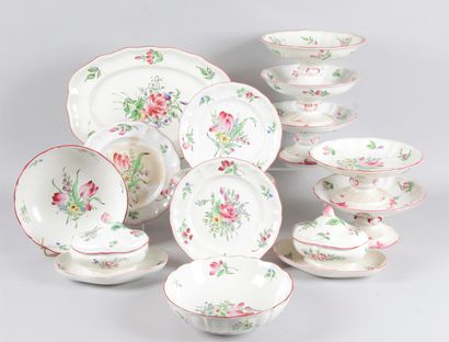 null LUNÉVILLE, KELLER & GUÉRIN Fine earthenware dinner service decorated with tulips...