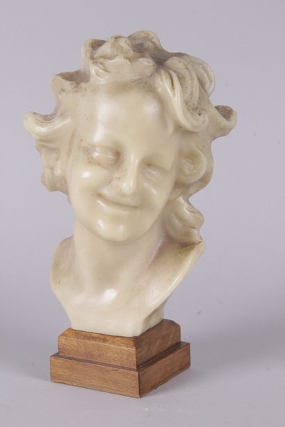 null VERNET, edition. Bust of a young girl, turned to the left, in wax. Wooden base....