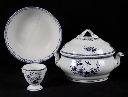 null 
PORCELAIN, TOURNAI. Decorated in blue monochrome said to the fly, including:...