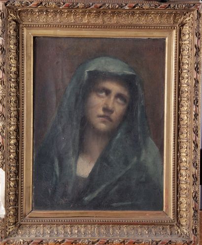 null A.F. DESCHAMPS, Ecole Française du début du XX siècle. « Sainte Vierge » Huile...