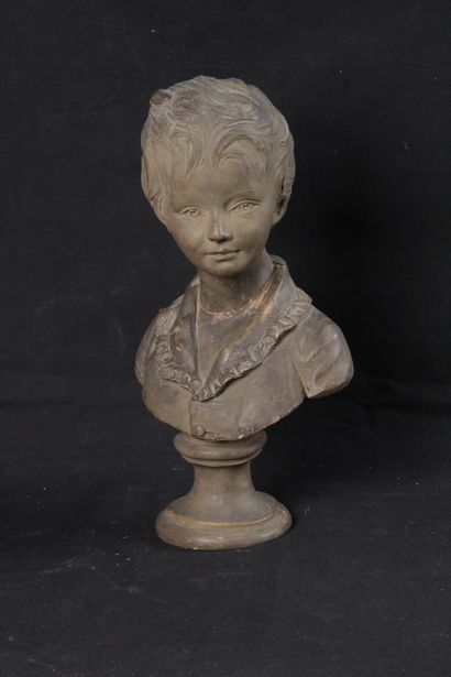 null After Jean HOUDON "Bust of a young boy" Terracotta proof (Damaged and restored)...