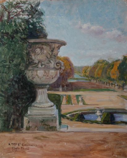 null Lucie RANVIER-CHARTIER (1867-1932) Bassin au parc de Versailles Huile sur toile...