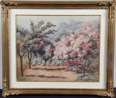 null M. DURIEZ MAZUEL. Ecole Française du XIX ou XX siècle. « Le jardin » Aquarelle...