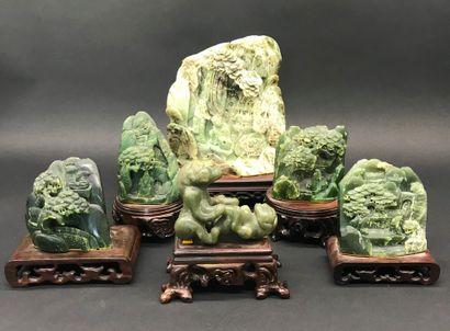 CHINA 
Set of six hard stone subjects on...
