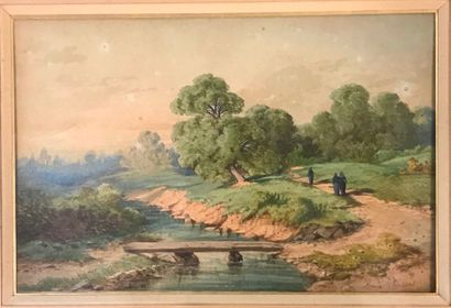 null French school of the 19th century

Two watercolors and gouaches on paper

Landscapes

One...