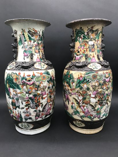 Pair of NANKIN VESSELS 
in porcelain decorated...