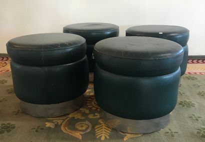 Suite of four stools with metal rings and...