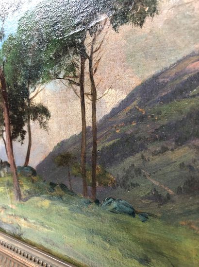  ECOLE FRANCAISE du XIXe siècle Clairière en montagne Huile sur toile 27 x 42 cm