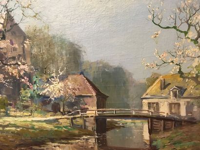 null Kees TERLOUW (1890-1948) Les cerisiers en fleurs Huile sur toile Signée en bas...