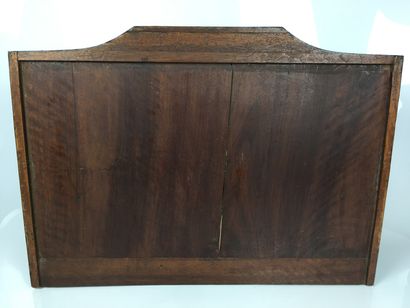 null Wooden veneer and marquetry desk drawer with geometrical blackened wood fillets,...