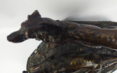 null Eglantine LEMAITRE (1852-1920) Au coup de fusil Bronze à patine brune nuancée...