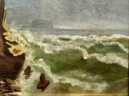 null Adolphe RAGON (?-1924) Bord de mer animé d'une tempête Toile signée en bas à...