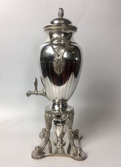 null SAMOVAR in silver plated metal with its stove Empire style Height 45 cm