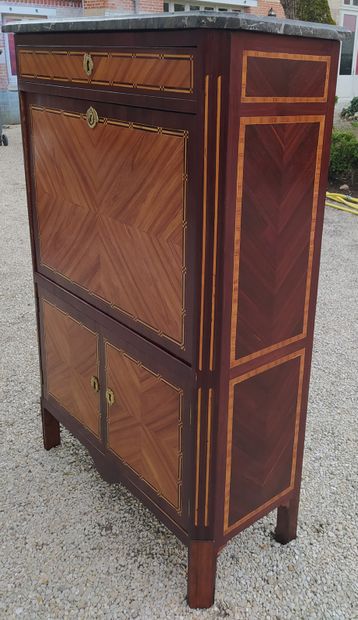 null Wood veneer and marquetry of rosewood, rosewood and boxwood, opening in the...