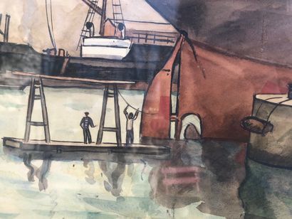 null Robert-Louis ANTRAL (1895-1939) The Docks Watercolour signed lower left 30 x...