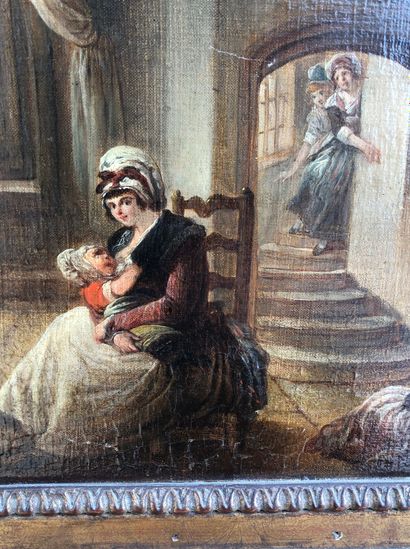 null Jacques GAMELIN (1738-1803), attribué à Famille dans un intérieur Huile sur...