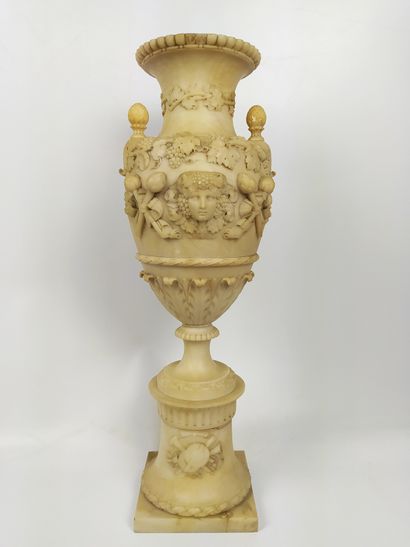 Antique alabaster vase, carved in relief...