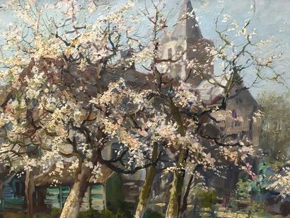 null Kees TERLOUW (1890-1948) Les cerisiers en fleurs Huile sur toile Signée en bas...