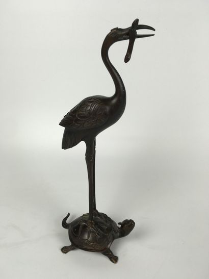 In the style of BARYE Heron on a turtle Bronze...
