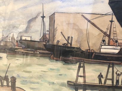null Robert-Louis ANTRAL (1895-1939) Les Docks Aquarelle signée en bas à gauche 30...
