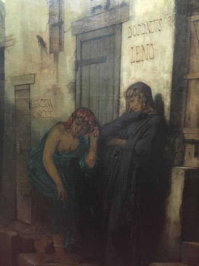  Hector LEROUX (1829-1900) Femmes en conversation Huile sur toile (restaurations)...