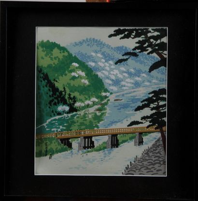 null Tomikichiro Tokuriki (1902-1999) - Le Mont Arashiyama au printemps , Japon -...