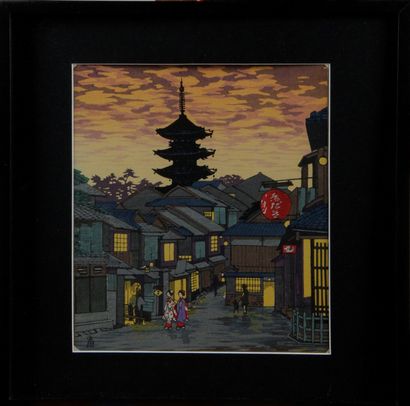 null Tomikichiro Tokuriki (1902-1999) - Le pagode Yasaka, à Kyoto , Japon - Estampe...