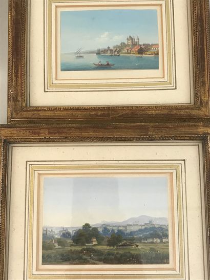  SET OF FIVE GOUACHES 
Views of landscapes 
Average size : 8 x 6 cm 
We join a box...