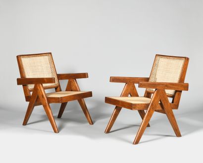 null PIERRE JEANNERET (1896-1967) Easy chairs, Chandigarh, vers 1955 Paire de fauteuils...