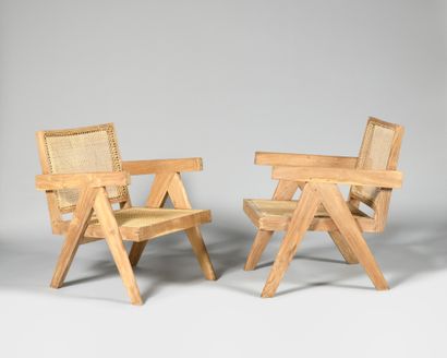 null PIERRE JEANNERET (1896-1967) Easy chairs, Chandigarh, vers 1955 Paire de fauteuils...