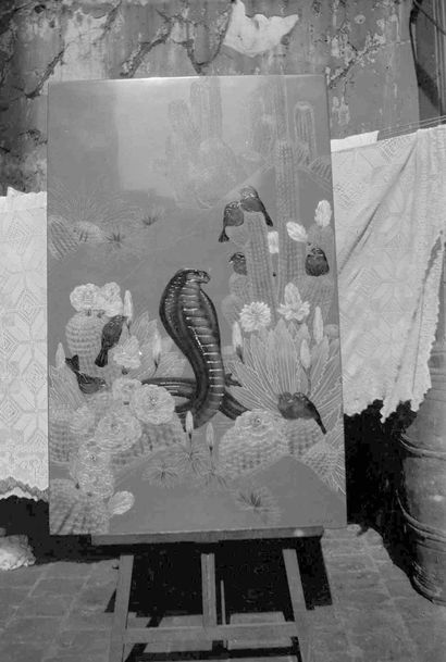 null GASTON SUISSE (1896-1988) Cobras et tangaras dans les cactées en fleurs, circa...