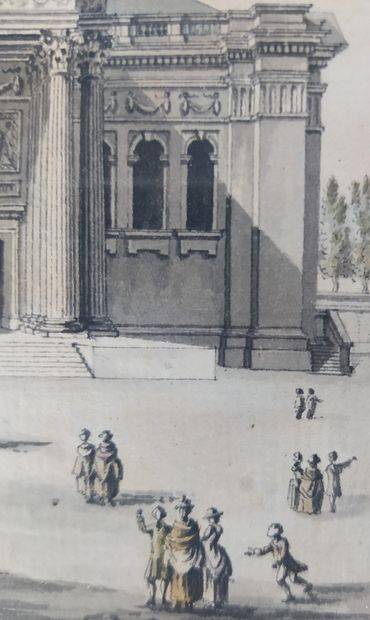 null ECOLE FRANÇAISE DU XVIIIe siècle Vue du Panthéon Lavis et aquarelle 20 x 17...