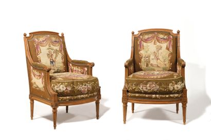 Pair of beechwood shepherds' chairs, moulded...